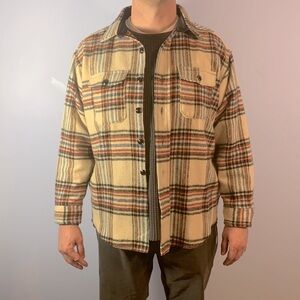 Melton Wintermaster cream Mackinaw hunting plaid wool flannel button down shirt